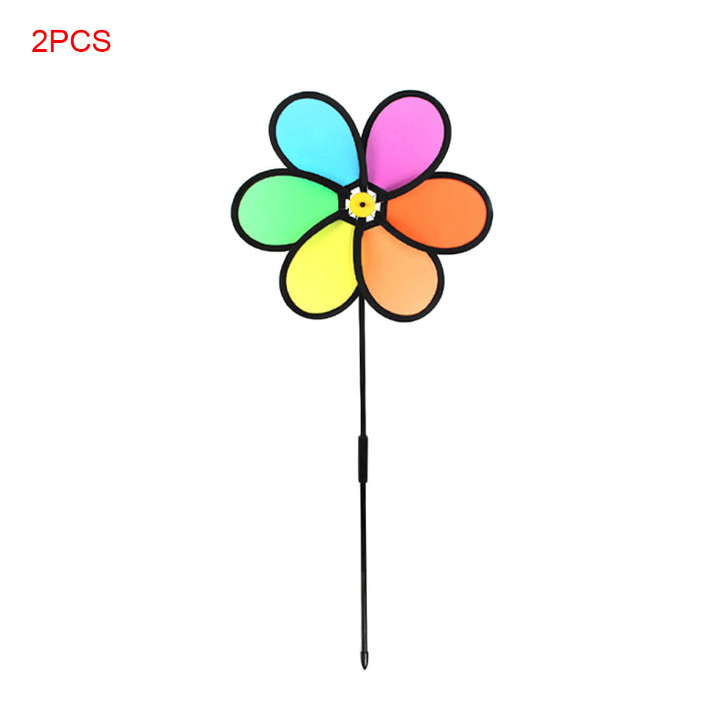 2 PCS   11" Rainbow Spark Flower Spinner Colorful  pinwheel For Your happiness 