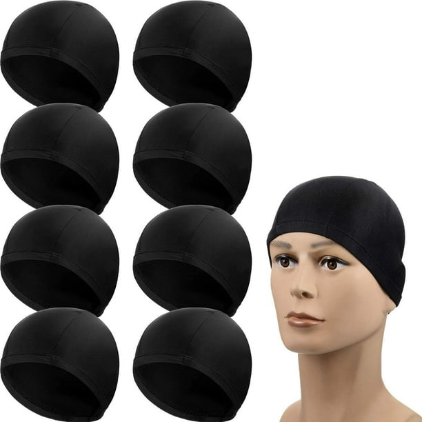 8 Packs Man Women Nylon Swim Cap Pure Black Spandex Fabric Swim Cap