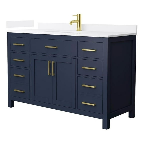 Beckett 54" Dark Blue Single Vanity & White Quartz Top (1-Hole) & Gold Trim