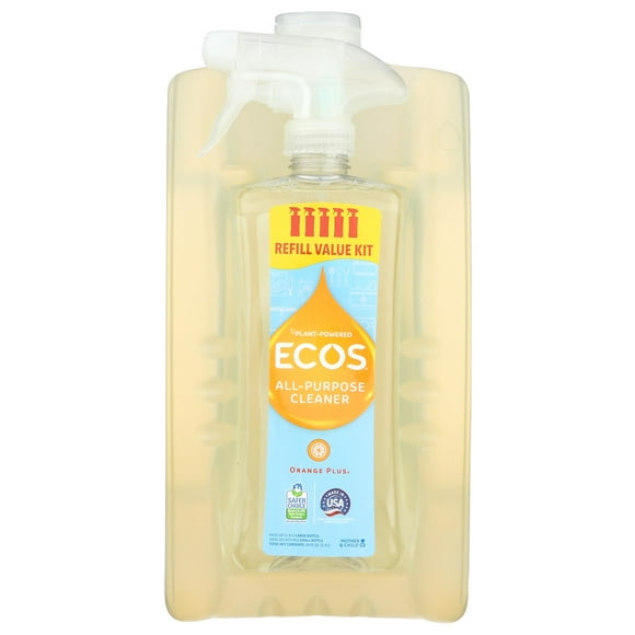 ECOS Non-Toxic All-Purpose Cleaner, Orange, 1 Small and 1 Large 80 oz Bottles by Earth Friendly Products