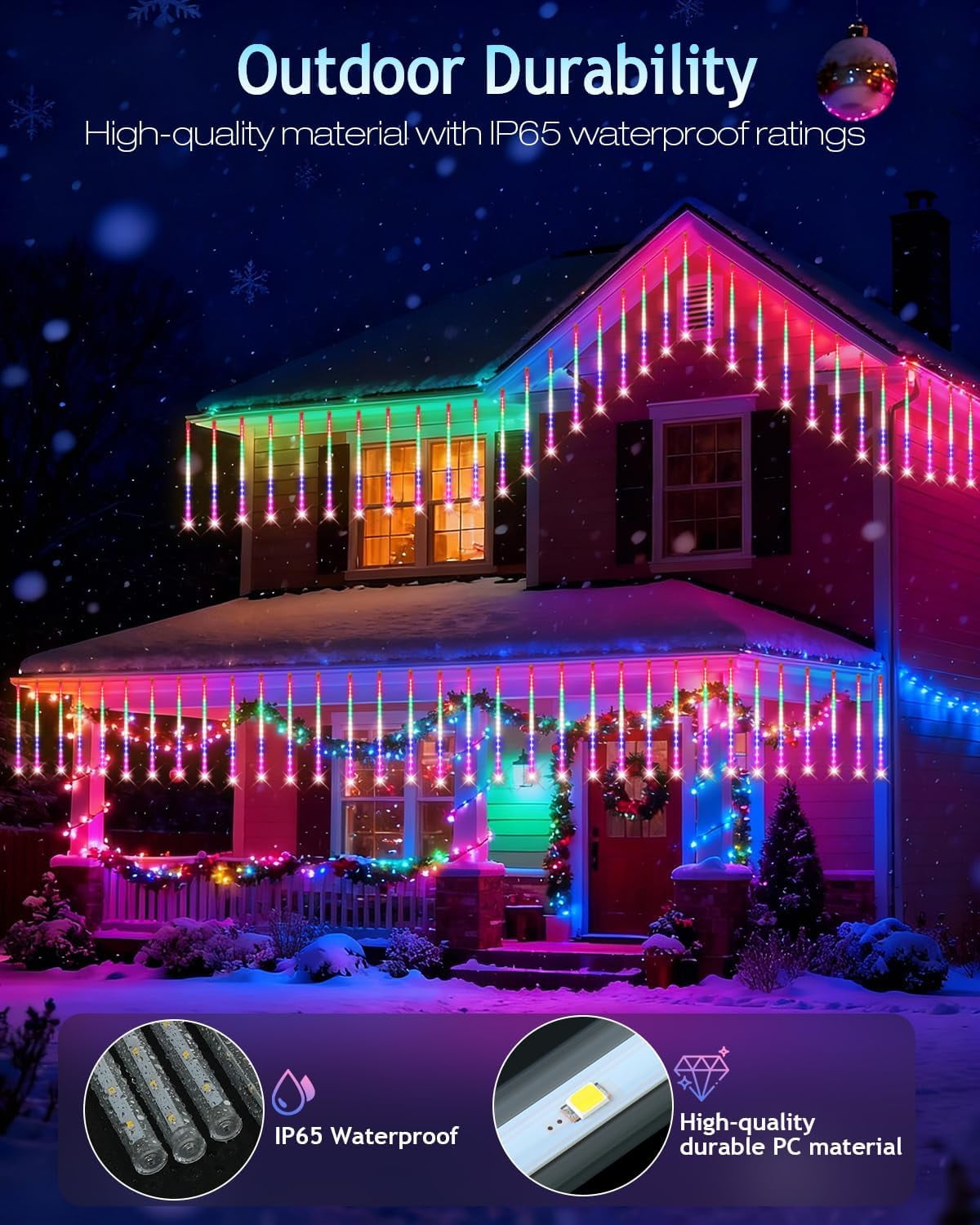 DONGPAI Meteor Shower Lights Outdoor, 20 Inch 8 Tube Icicle Lights, Waterproof Meteor Christmas Lights Outdoor, Hanging Falling Rain Lights for Xmas Tree Outside Holiday Decoration