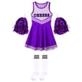 thumbnail image 6 of MSemis Kids Girls Cheerleader Outfits School Uniform Dress and Socks with Pom Poms Purple 11-12, 6 of 6