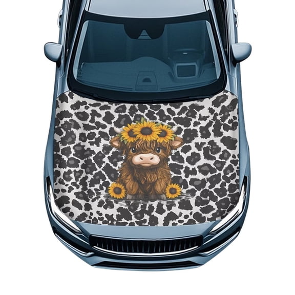 Uorisanigo Car Hood Cover with Elastic Edge Waterproof & Tear-Resistant Baby Highland Cow Print Universal Fit Engine Covers for Most Cars Trucks SUVs, All-Weather Protection