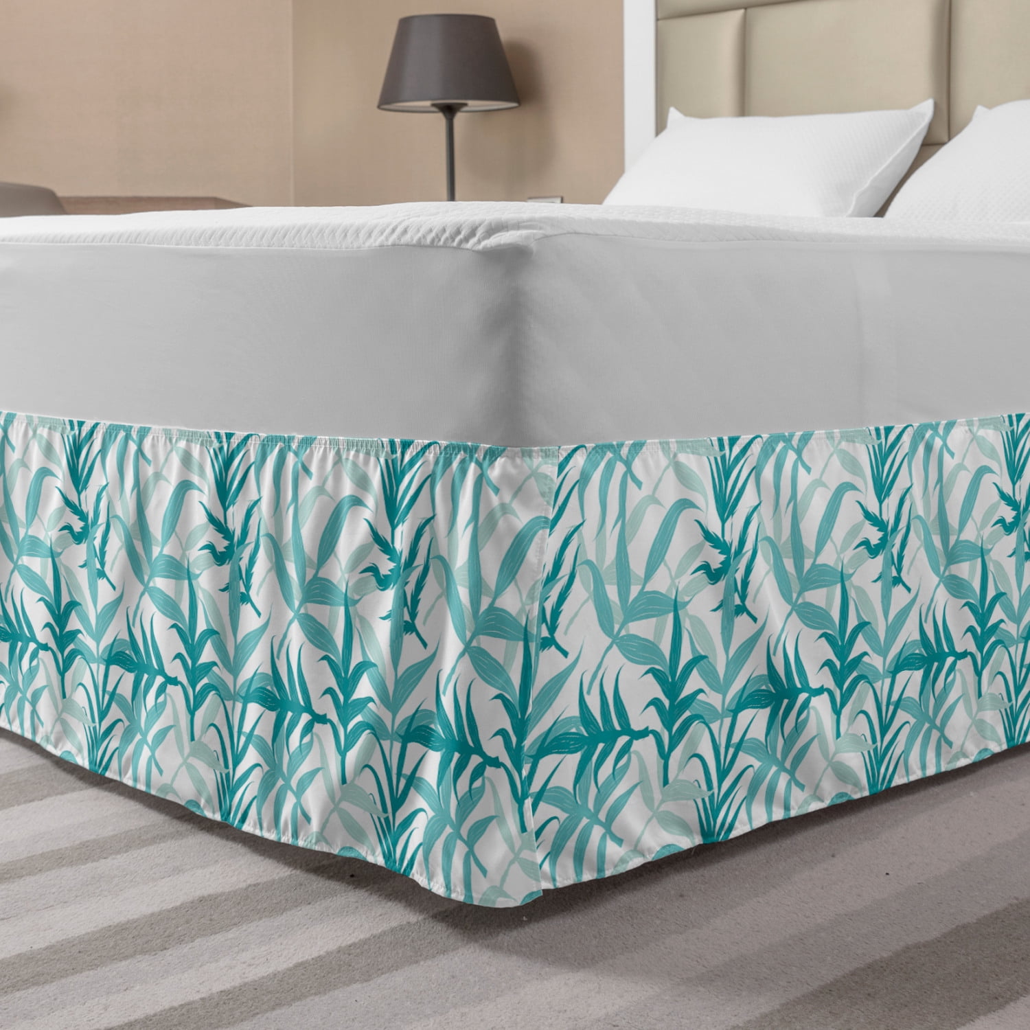 Floral Bed Skirt, Continuous Pattern Image of Branches and Leaves on