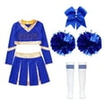 thumbnail image 3 of iixpin Kids Girls Halloween Costume Cheer Leader Team Uniform Crop Top Skirt with Pom Poms Stocking Hair Tie A Blue 10, 3 of 5
