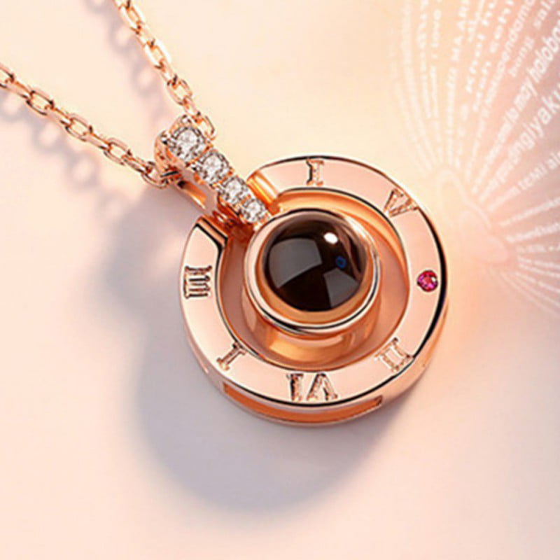 Rose Gold 100 Languages Light I Love You Projection Pendant Necklace Xmas Gift