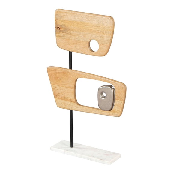 ZUO Wize Modern Aluminum Wood and Marble Table Art in Silver and Natural Finish