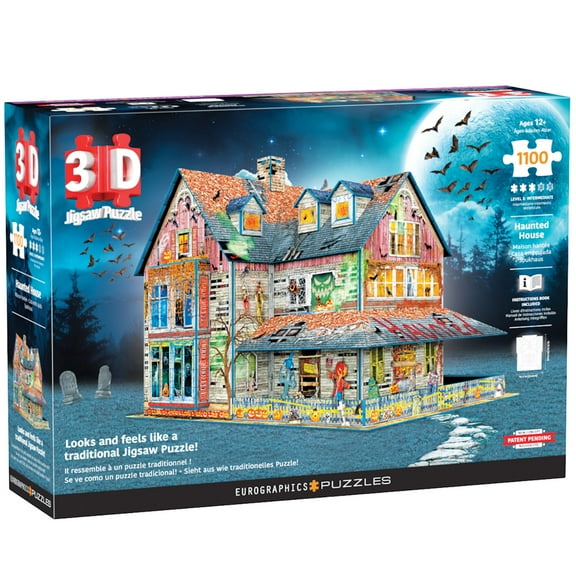 Eurographics: 3D Puzzle: Haunted House - 1100 Pieces - Halloween Adult Jigsaw, 13.75 x 10.5 x 11" Assembled Size, High-Quality Recycled Materials