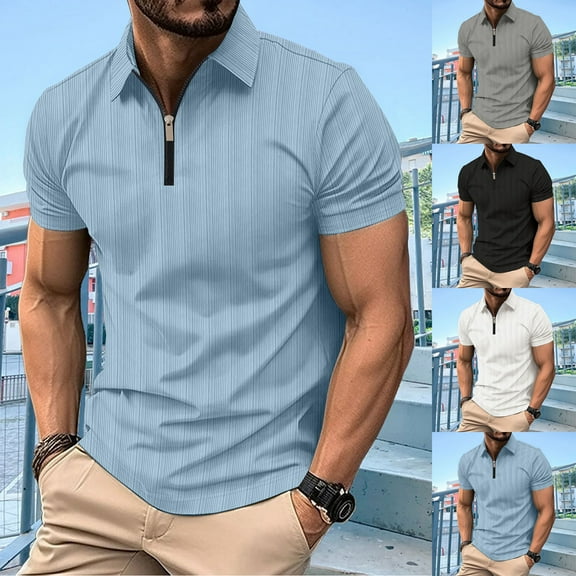 ZRGHAOYLQ Mens Solid Color Henley Shirt Plus Size Quater Zip Shirts Comfy Short Sleeve Collared T Shirt Big and Tall Business Casual Shirt
