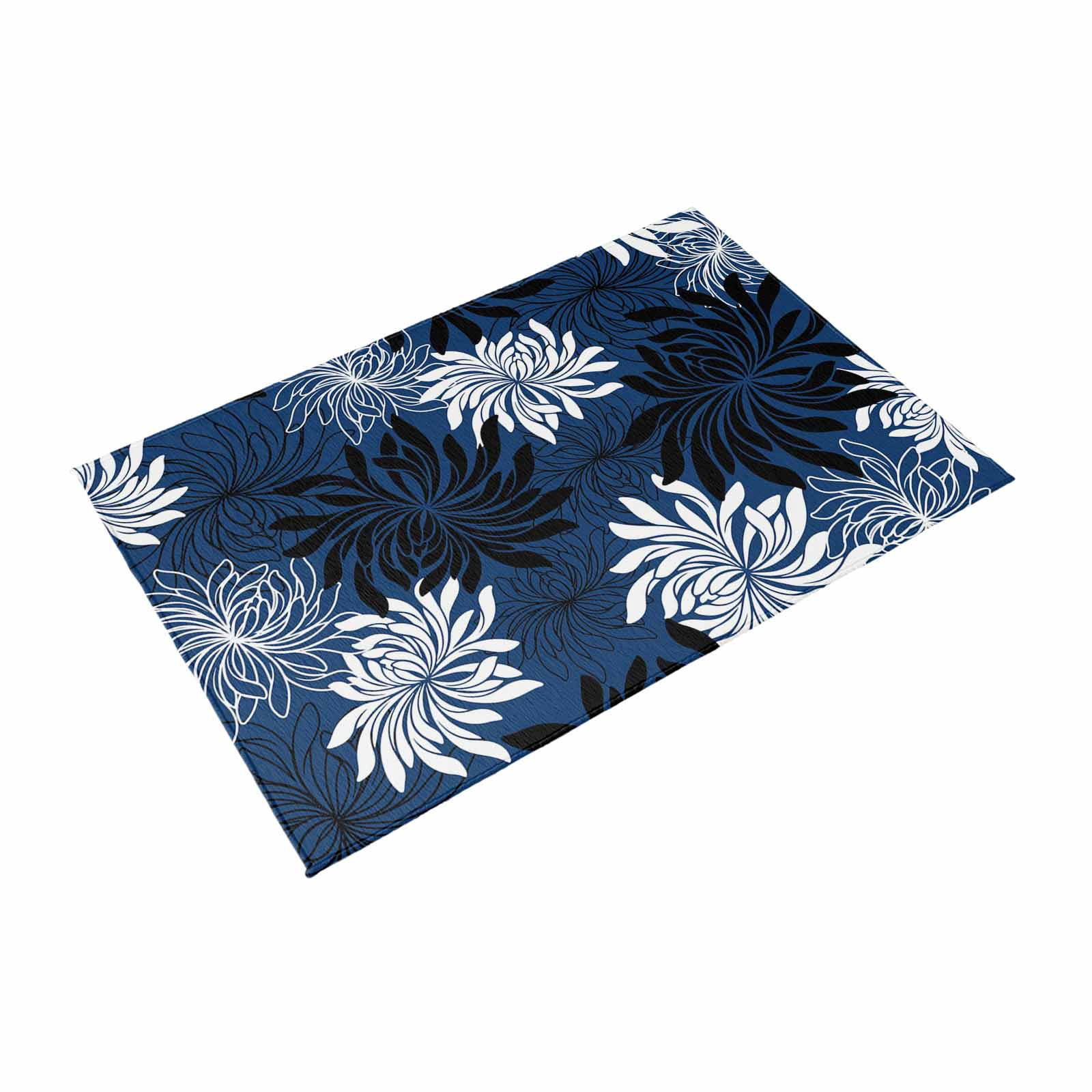 Blue Black Flowers Outdoor Rug for Patio/Deck/Porch, Non-Slip Large Area Rug 5 x 7 Ft, Modern Abstract Blooms Floral Indoor Outdoor Rugs Washable Area Rugs, Reversible Camping Rug Carpet Runner