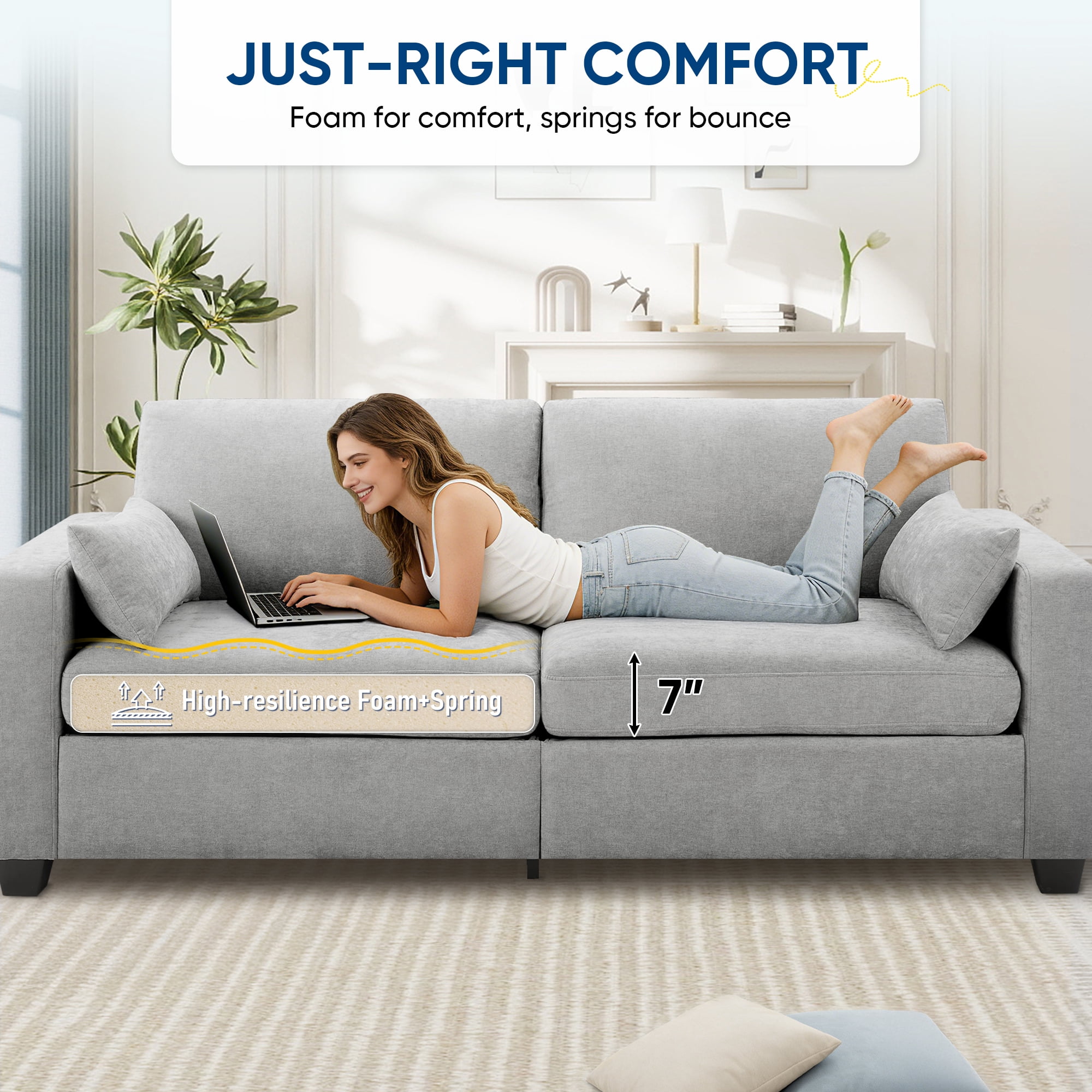 Lunale 79" Chenille Loveseat Sofa, Modern Cloud Couch for Living Room, Apartment, Light Gray