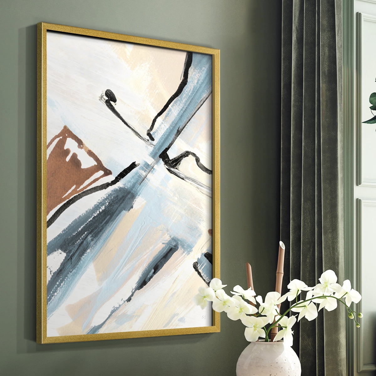 Dancing Wind Revisit I Framed Print in Gold Solid Wood Framed Print No Nail Hanging