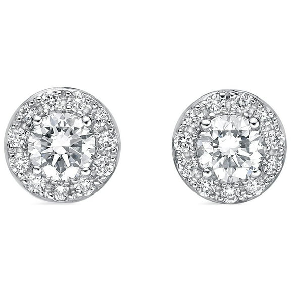 1 Carat Lab Grown Diamond Round Halo Stud Earrings for Women in 14k White Gold (G-H, SI1, cttw) Post With Friction Back by Lavari Jewelers