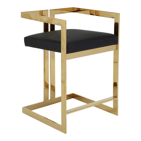 Pangea Home Kenzie 23.6" Stainless Steel Counter Stool in Black/Gold