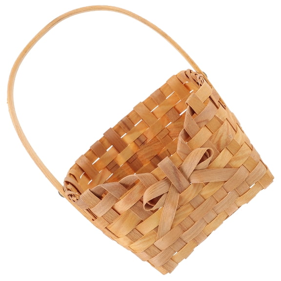 FOMIYES Light Brown Bamboo Hand Woven Basket with Handle for Storage Picnic and Fruit