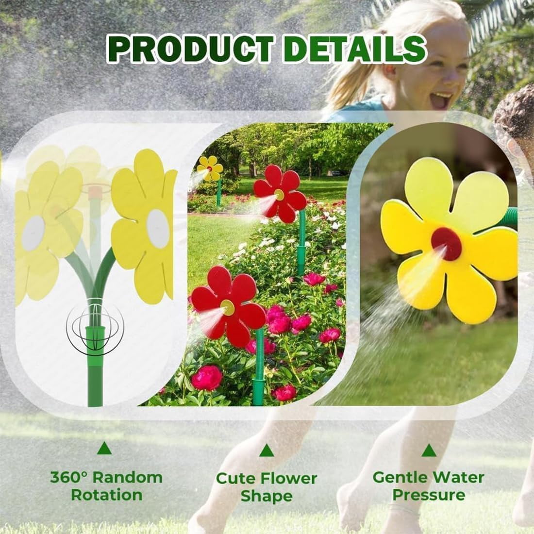 Crazy Daisy Sprinkler, 360° Rotating Dancing Flower Sprinkler for Yard, Funny Water Sprinkler for Dogs & Kids to Play, Garden Lawn Watering(Yellow)