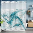thumbnail image 6 of No Hook White Teal Marble Shower Curtain with Snap in Liner Set, Modern Abstract Art Marble Fluid Waterproof Fabric Bathroom Curtains with See Through Top Window, Hotel Style Standard 72 x 72 Inch, 6 of 9
