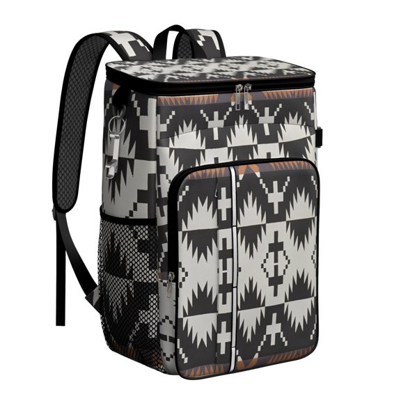Geometric Insulated Cooler Backpack - 20L Soft Cooler Bag, Plaid Design for Outdoor Adventures