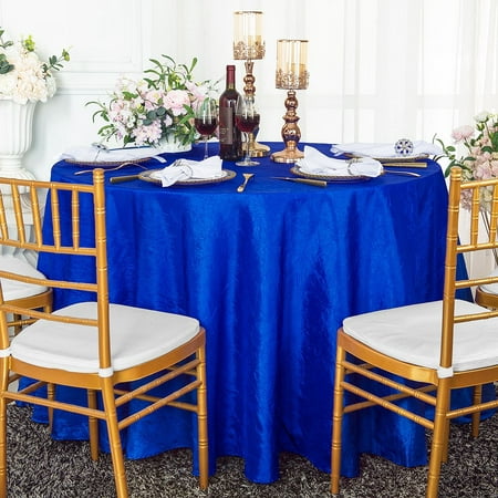 

Wedding Linens Inc. 108 Seamless Round Crushed Taffeta Tablecloth Crinkle Taffeta Tablecloths - Royal Blue