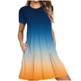 thumbnail image 1 of AherBiu Robe T-Shirt pour Femme Été Décontractée Col Rond Robe Courte Couleur Dégradée Manches Courtes Robe Mini, 1 of 5