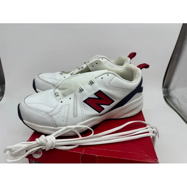 New Balance Men's 608 V5 Leather Comfort Cross Trainer Shoes White Red - 11 WIDE