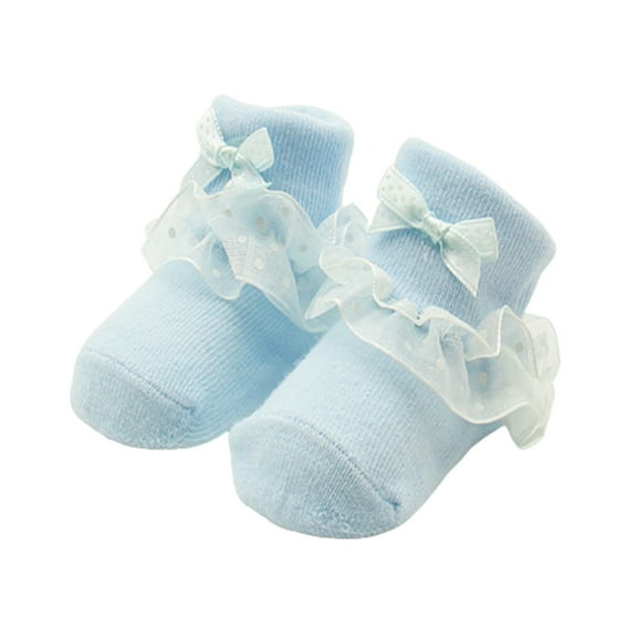 PINQI Clearance Baby Lace-Trim Ankle Socks Delicate Cotton Baby Socks with Bow (Soft Breathable Fabric Ideal for ) Non-Slip Dress Socks 0 to 6 Months 