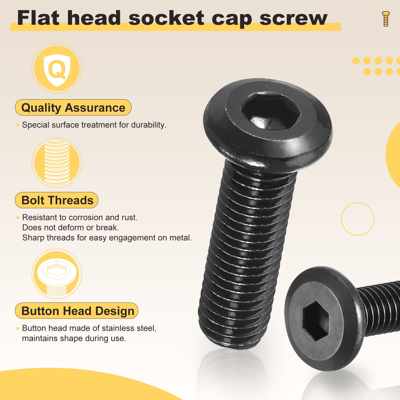 Flat Head Hex Socket Cap Screws Bolts(M6-1x30) 50Pcs, with Wrench Steel Hex Socket Furniture Bolts Countersunk Screws - for Furniture Woodworking Project, Black Tone