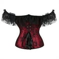 thumbnail image 3 of Grebrafan Corset Rockabilly Women Lace Off Shoulder Bustier Wine Red 2XL, 3 of 5