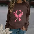 thumbnail image 2 of WREESH Women's Graphic Long Sleeve Sweatshirt Casual Loose Fit Pink Ribbon Cancer Awareness Top Brown, 2 of 5