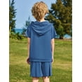 thumbnail image 6 of Arshiner Boys 2 piece outfits Letter Graphic Colorblock Short Sleeve Hoodie Short Sets, 6 of 7