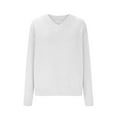thumbnail image 4 of Ladies V Neck Sweaters Solid Color Long Sleeve Comfy Knit Pullover Tops for Winter Fall Casual Blouses (L, White), 4 of 6