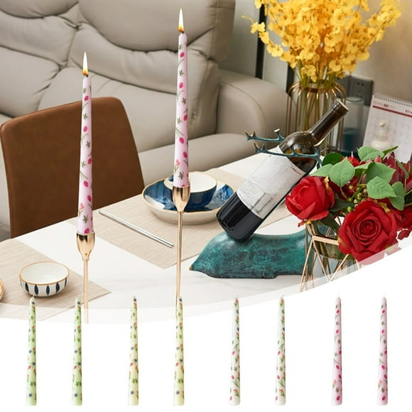 Sentmoon Candle Flower Printed Long Pole Candle Romantic Wedding Candlelight Dinner Decoration Tasteless Long Candle Stick Two Sets Pillar Candles for Dinner Decor