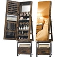 thumbnail image 1 of 360° Swivel Jewelry Cabinet with Jewelry Storage, Lockable Standing Jewelry Organizer with Rotatable Full-Length Mirror, 1 Drawer and Wheels, Foldable Makeup Shelf, Jewelry Armoire,Gift Idea, 1 of 1