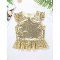 thumbnail image 4 of vastwit Kids Girls Sequins Ruffle Sleeve Camisole Peplum Crop Tank Jazz Dance Tops Mermaid Fancy Dress Up Gold 10, 4 of 7