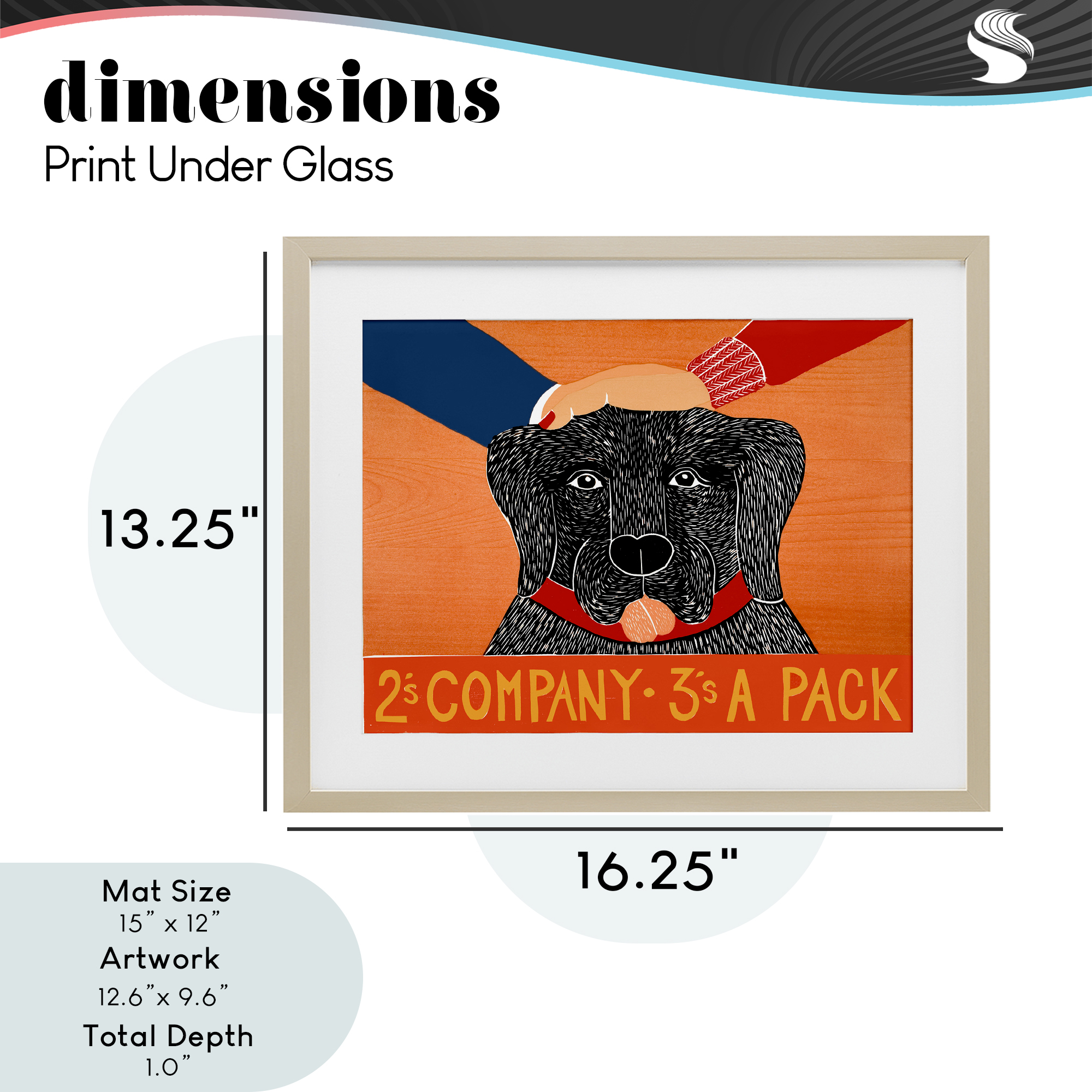 2's Company Dog Birch Framed Print Under Glass, design by Stephen Huneck