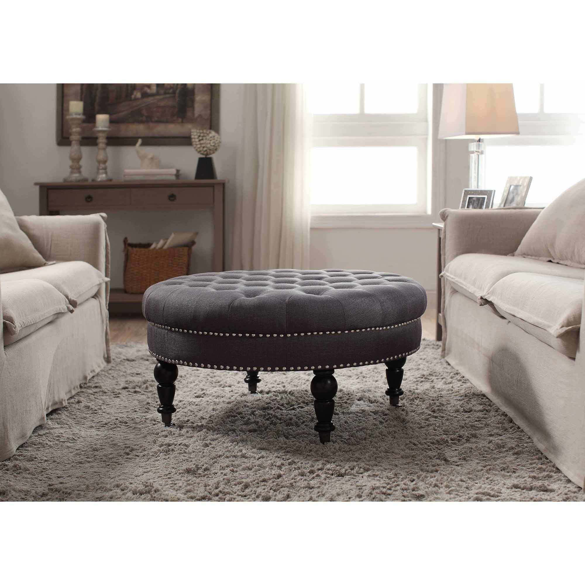 linon isabelle round tufted ottoman, multiple colors - walmart linon isabelle round tufted ottoman, multiple colors - walmart