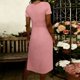 thumbnail image 4 of Largo Vestido Casual Mujer Mezcla de Lino Cuello Redondo Suelto Ajuste Multicolor Maxi de Verano para la Playa, 4 of 6