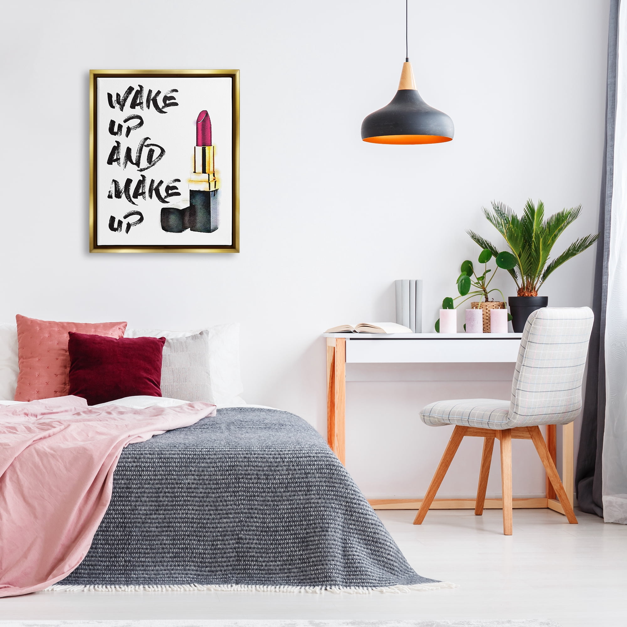 Stupell Industries Wake Up And Make Up Metallic Gold Framed Floating Canvas Wall Art, 24x30, by Amanda Greenwood