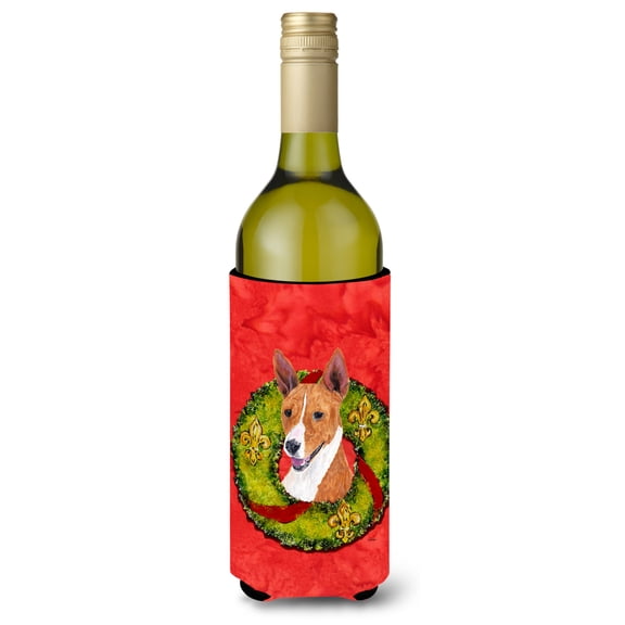 Basenji Christmas Wreath Wine Bottle Hugger