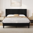 thumbnail image 2 of Yaheetech Upholstered Platform Bed Frame with Channel Tufted Headboard, Queen, Black, 2 of 9