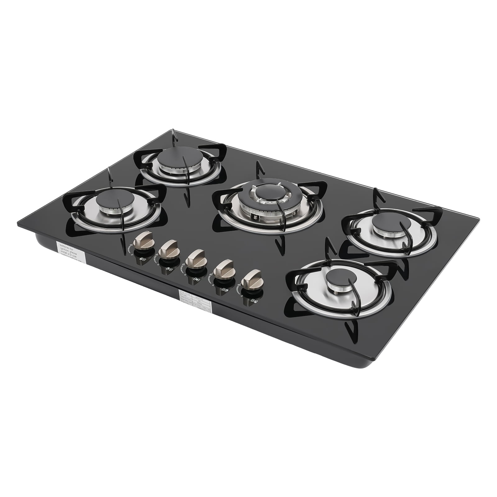 5-Burner Natural Gas Cooktop – Elegant Tempered Glass Surface, Flexible Flame Control, Durable Porcelain Enamel Grates, Energy-Efficient, Ideal for Fast and Precise Cooking