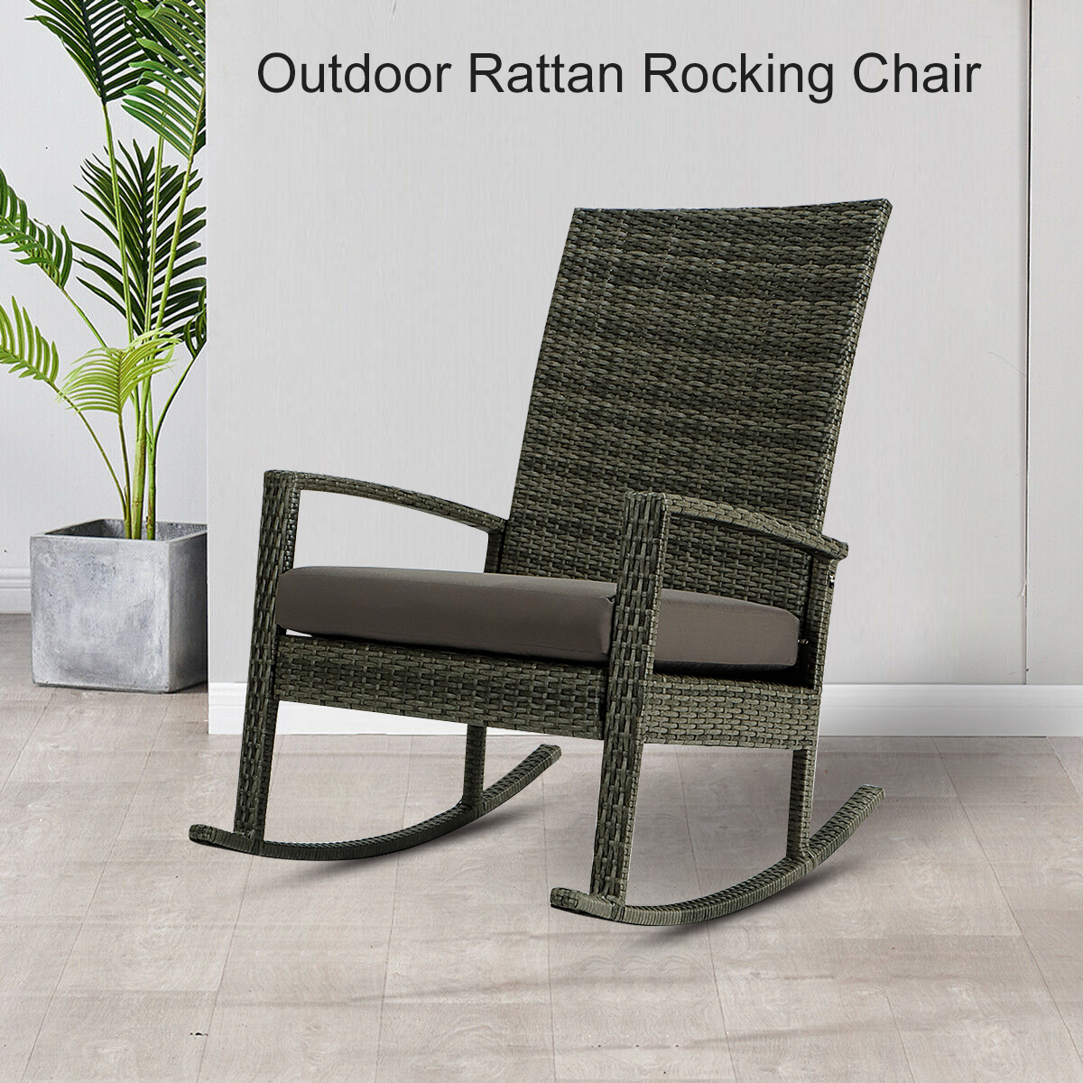 Wicker Rocking Chair, Garden PE Rattan chair, Dark Green - image 1 of 7