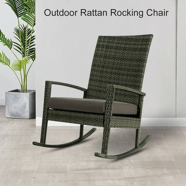 Wicker Rocking Chair, Garden PE Rattan chair, Dark Green