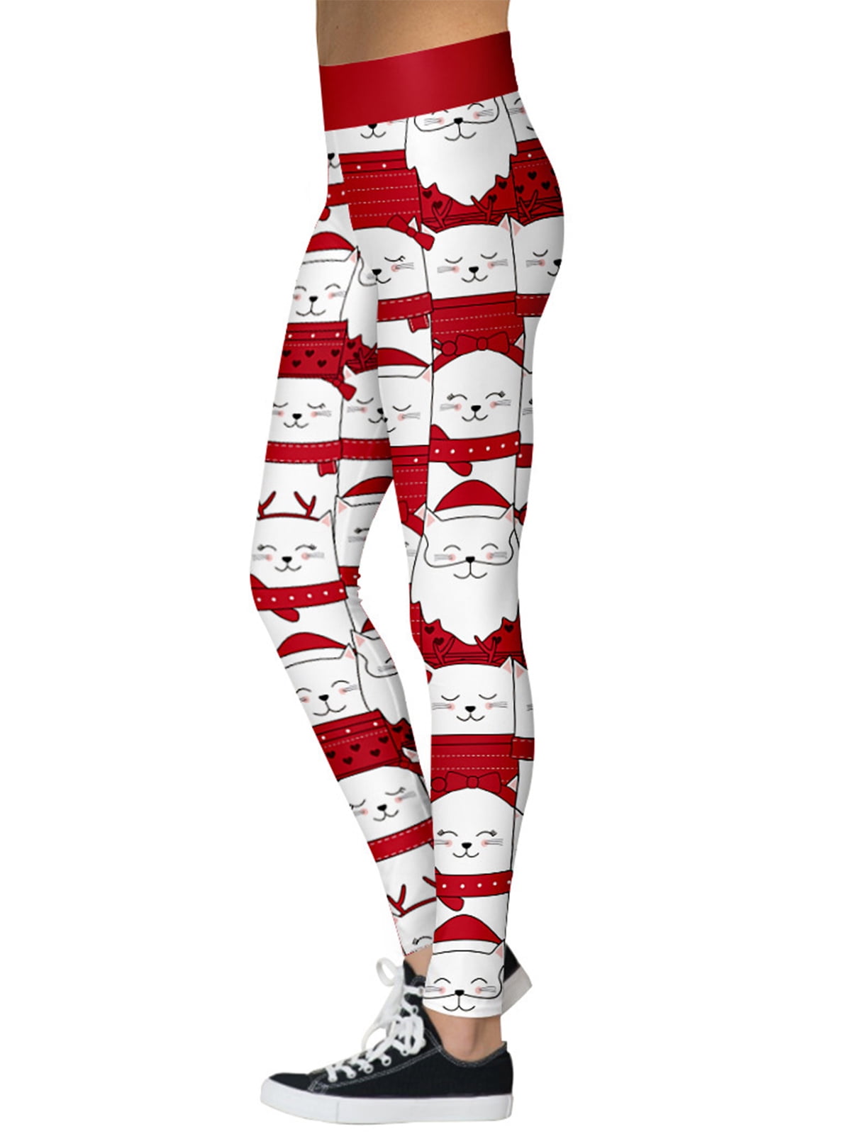 DYMADE Womens Christmas Workout Leggings Footless Fun Graphic Printed Cute Patterns Skinny Pants