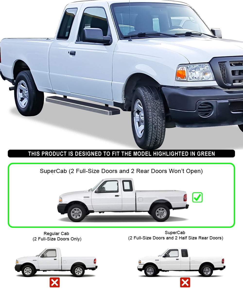 APS Running Boards 6 inches Compatible with Ford Ranger Mazda B-Series 1998-2011 Super Cab 304 stainless steel (Nerf Bars Side Steps Side Bars)