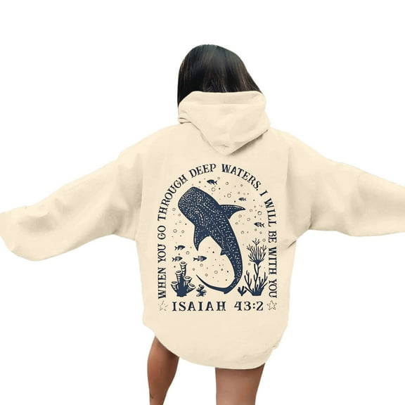 Puliio Women's Hoodies Sweatshirts Ocean Style Whale Printed Long Sleeve Pocket Pullovers Casual Loose Daily Wear Autumn Winter Drawstring Hoody Hooded For Women