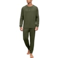 thumbnail image 2 of yuCgh Men's Pajama Set with Long Sleeve and Long Pants, Two-Piece Henley Collar Design for Comfortable Sleepwear, Breathable and Soft for Nighttime Lounge,Army Green L, 2 of 9