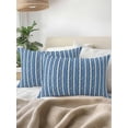 thumbnail image 2 of Outdoor Pillows Waterproof, Blue Botanical Throw Pillows with Inserts Included, Farmhouse Modern Striped Leaf Indoor Outdoor Decorative Lumbar Pillow for Bed/Couch/Patio 12"x20", 2Pcs, 2 of 8