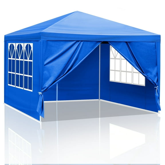 10x10 Canopy with 4 Sidewalls, Outdoor Canopy Patio Tent for Parties, Beach, Camping, Wedding, BBQ Cater, Waterproof, Blue