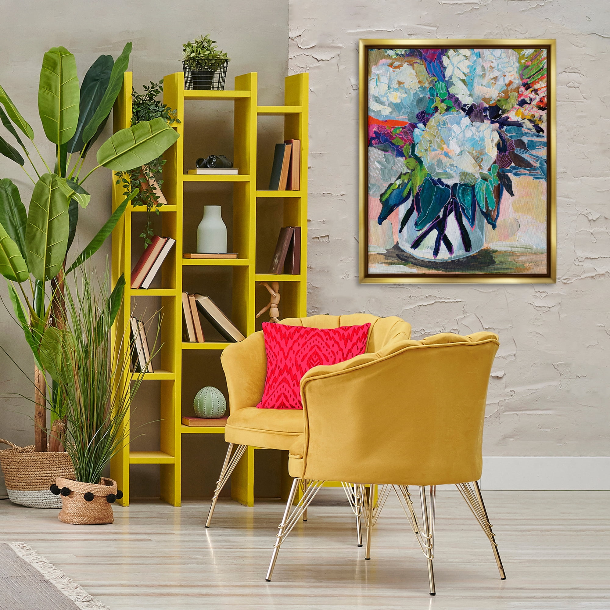 Stupell Industries Summer Blooming Bouquet Plants & Flowers Painting Gold Floater Framed Canvas Art Print Wall Art, 25 x 31